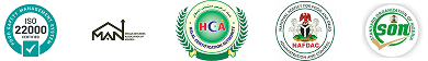 Certifications - ISO 22000, MAN, HCA, NAFDAC, SON